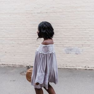 Off The Shoulder Lace Tunic In Grey